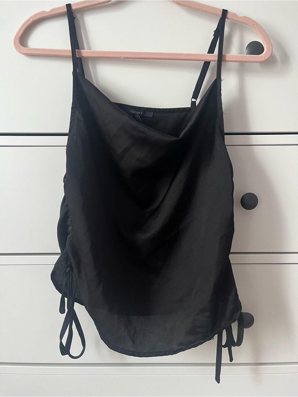Forever 21 Black Satin Cowl Neck Camisole with Side Ties
